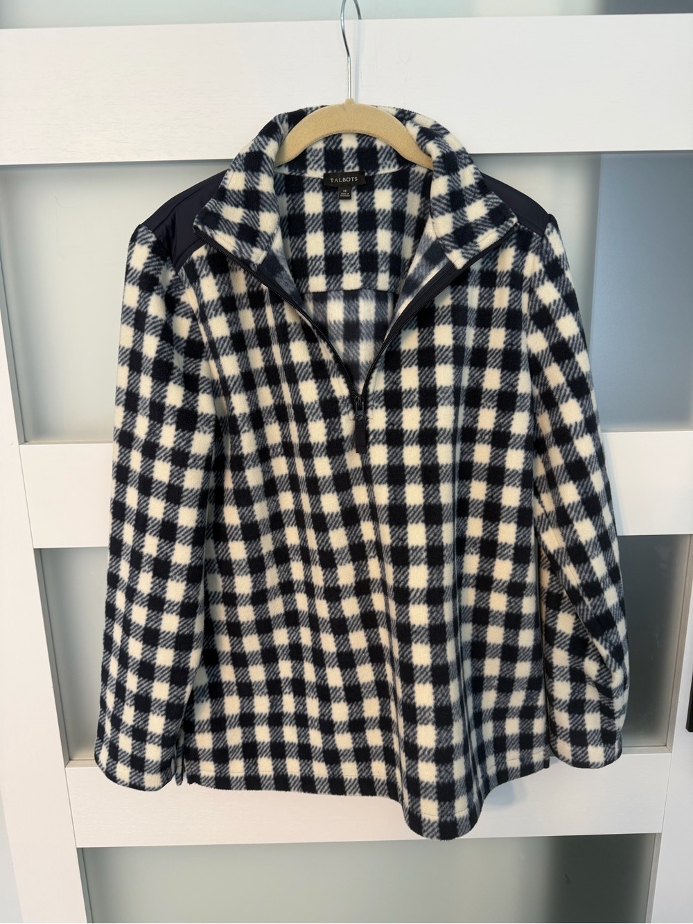 Talbots Black & White Plaid Fleece Peacoat